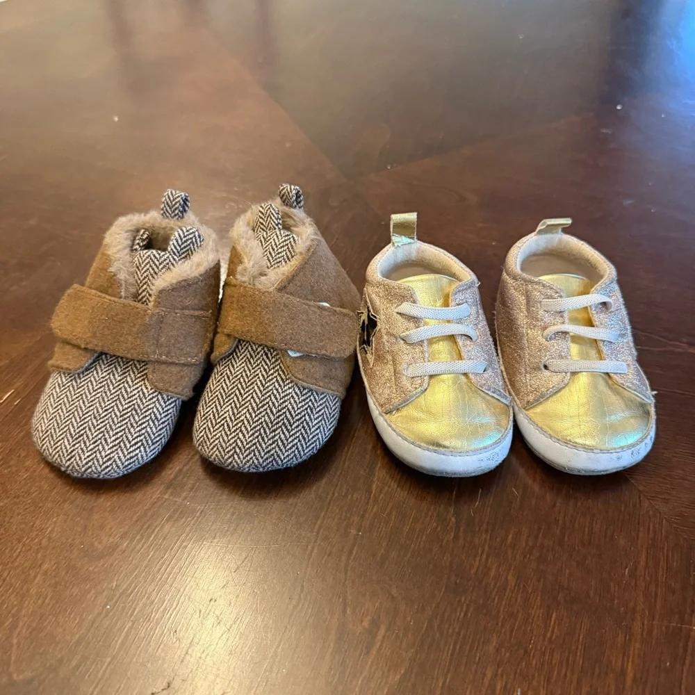 Stylish Kids Shoes Set - Brown and Gold